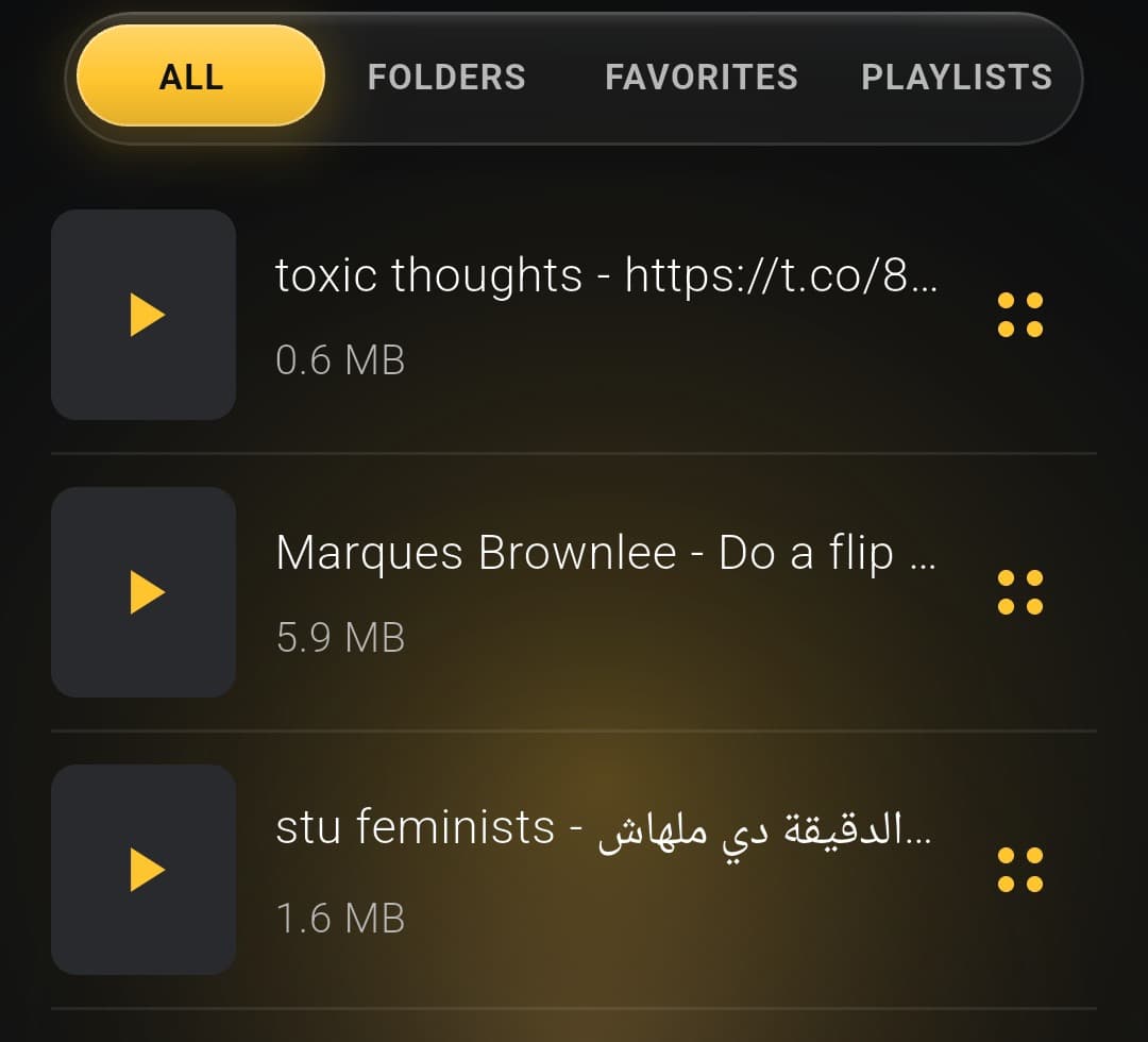The video library listing saved downloads