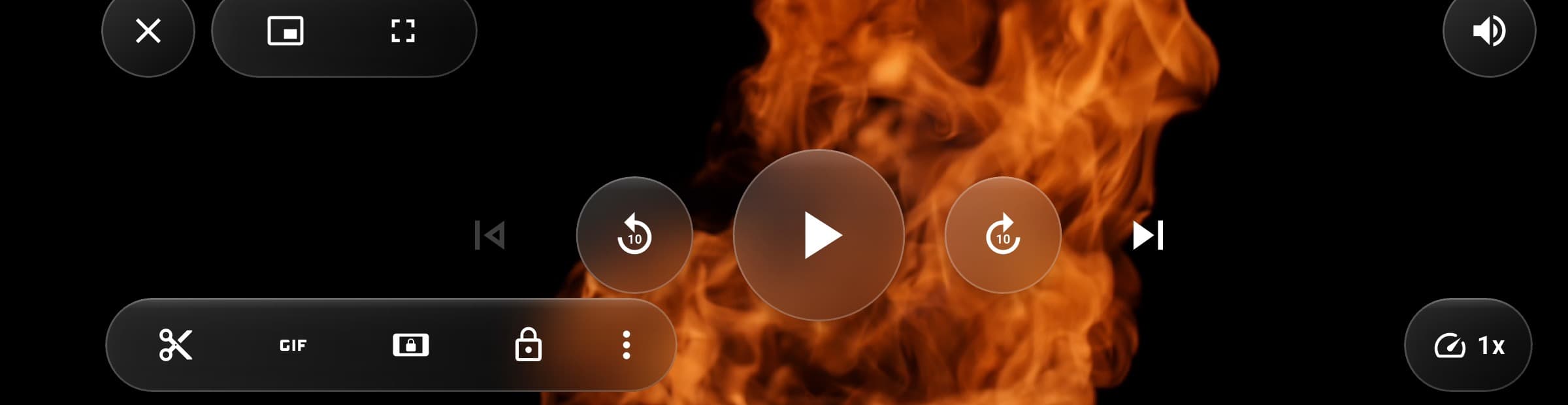 The player controls: trim, GIF, picture-in-picture, lock and speed