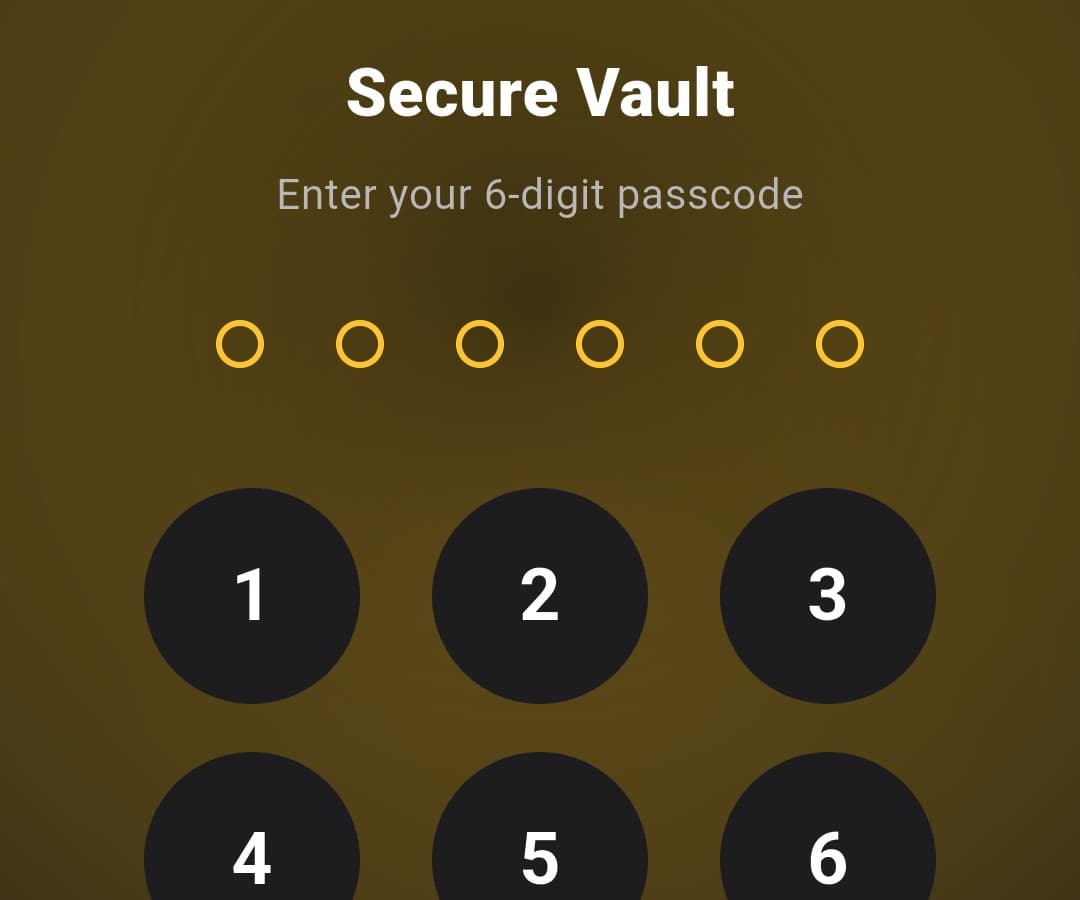 The vault asking for a six-digit passcode